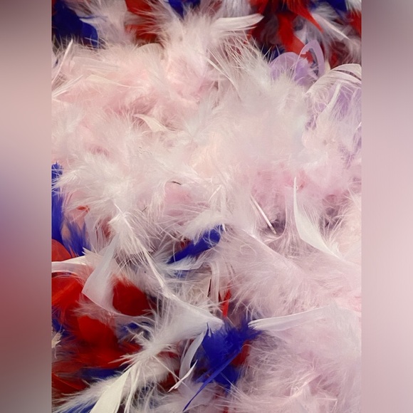 Collection of 4 Real Feather Boas - Yellow, Pink, Purple, and Red White & Blue - Picture 4 of 8